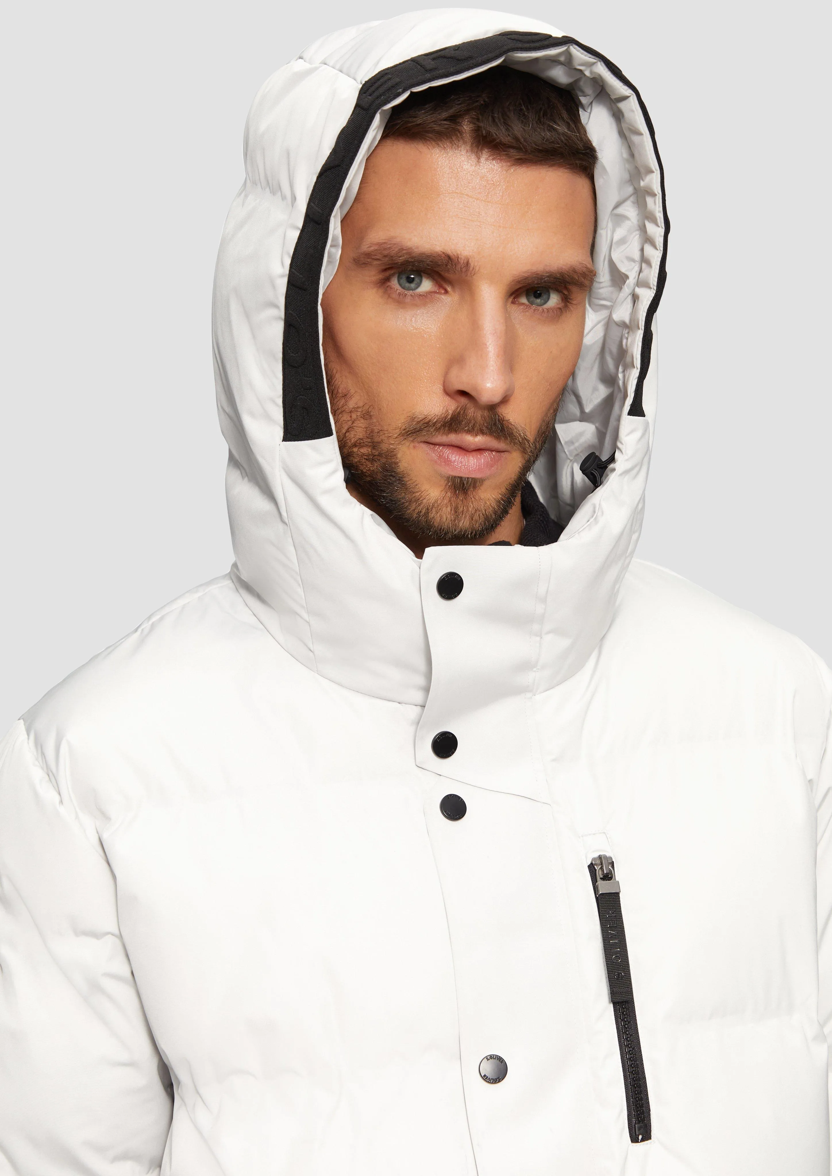 Water-resistant puffer jacket with a hood