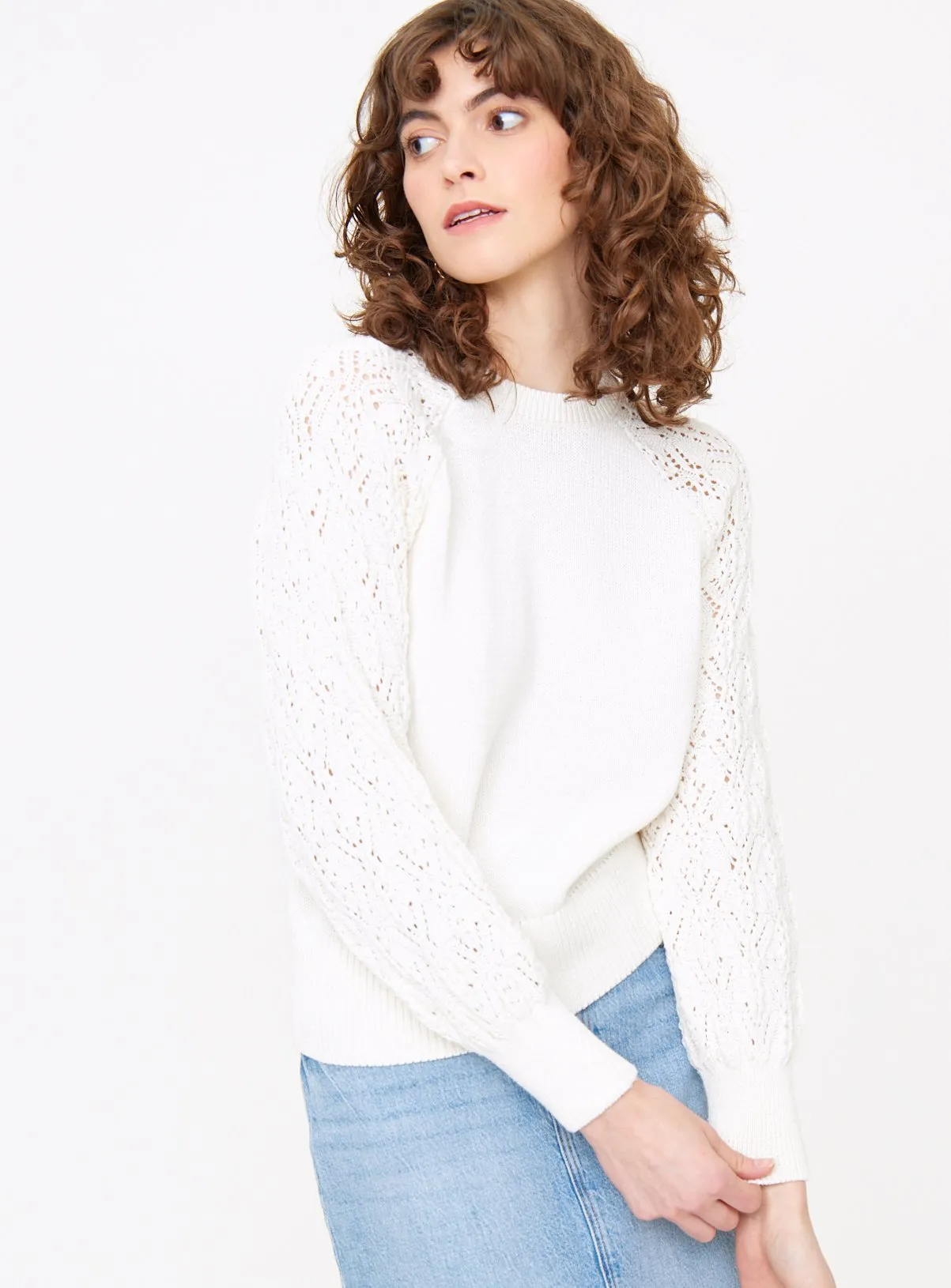 White Lace Sleeve Knitted Jumper - size 22 | Tu Clothing