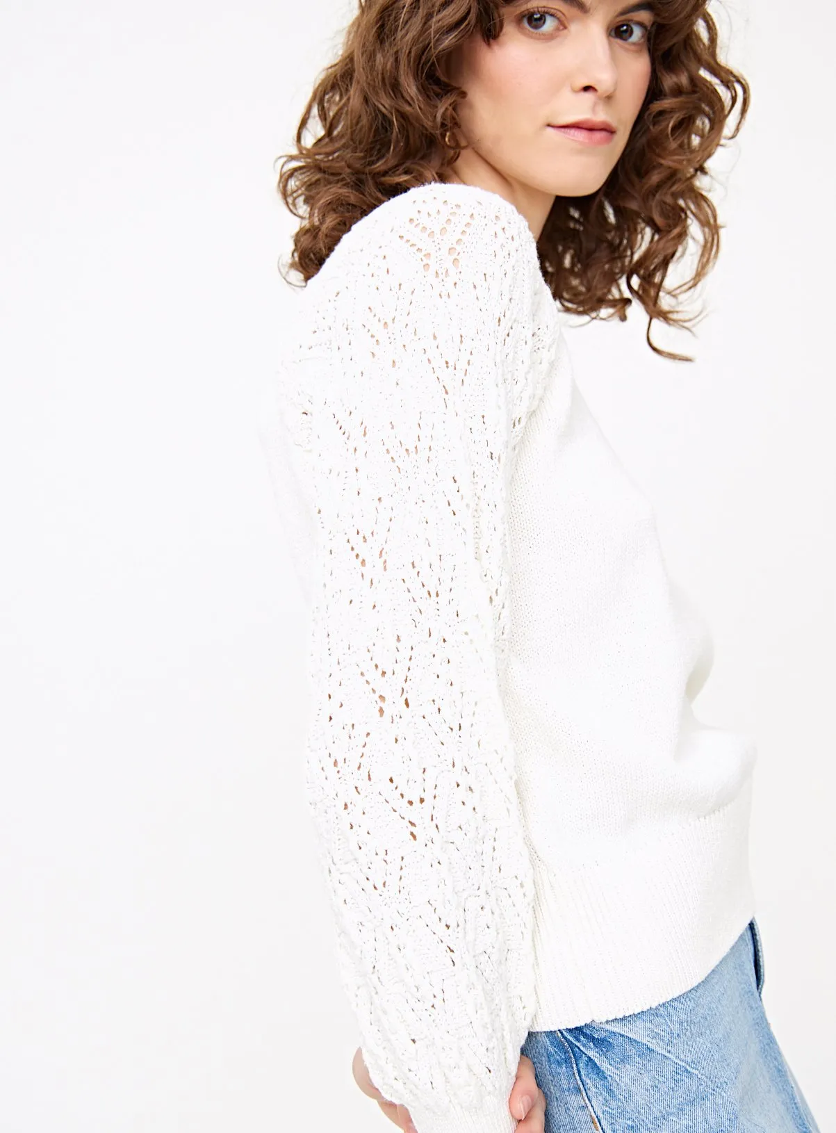 White Lace Sleeve Knitted Jumper - size 22 | Tu Clothing