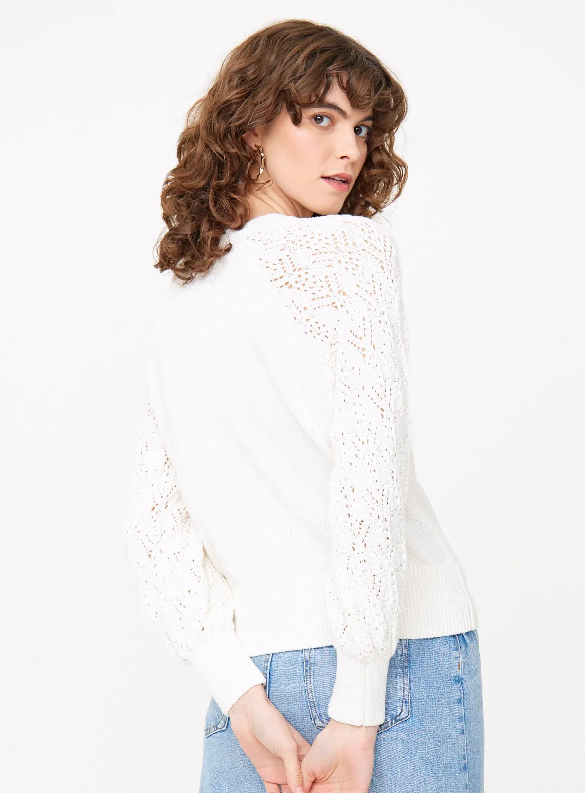 White Lace Sleeve Knitted Jumper - size 22 | Tu Clothing