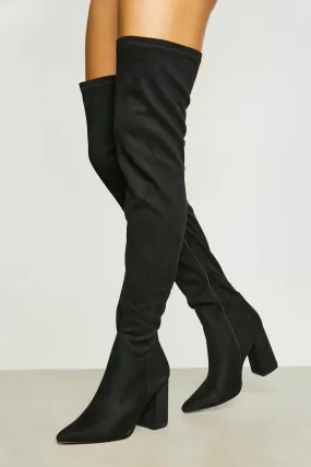 Wide Width Block Heel Over The Knee Boots