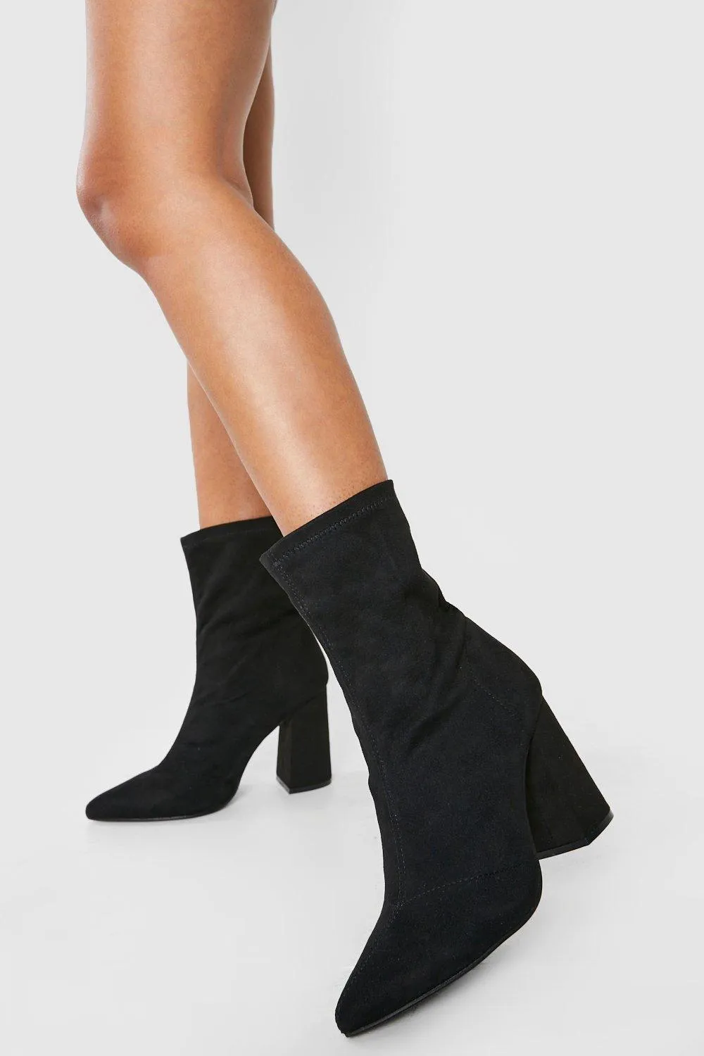 Wide Width Block Heel Sock Boots