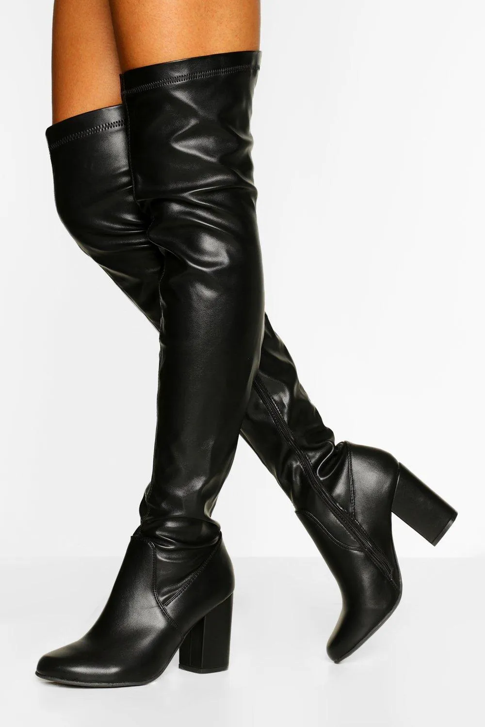 Wider Calf Block Heel Over The Knee Boots