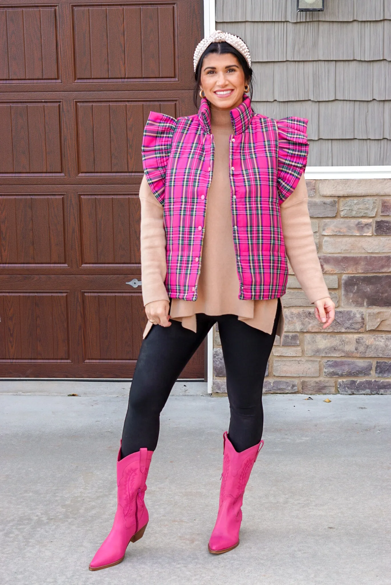 Pink Plaid Vest for Winter in Perfect Condition.