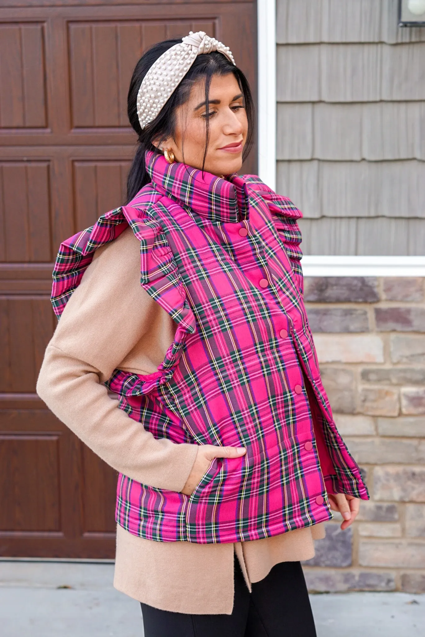 Pink Plaid Vest for Winter in Perfect Condition.