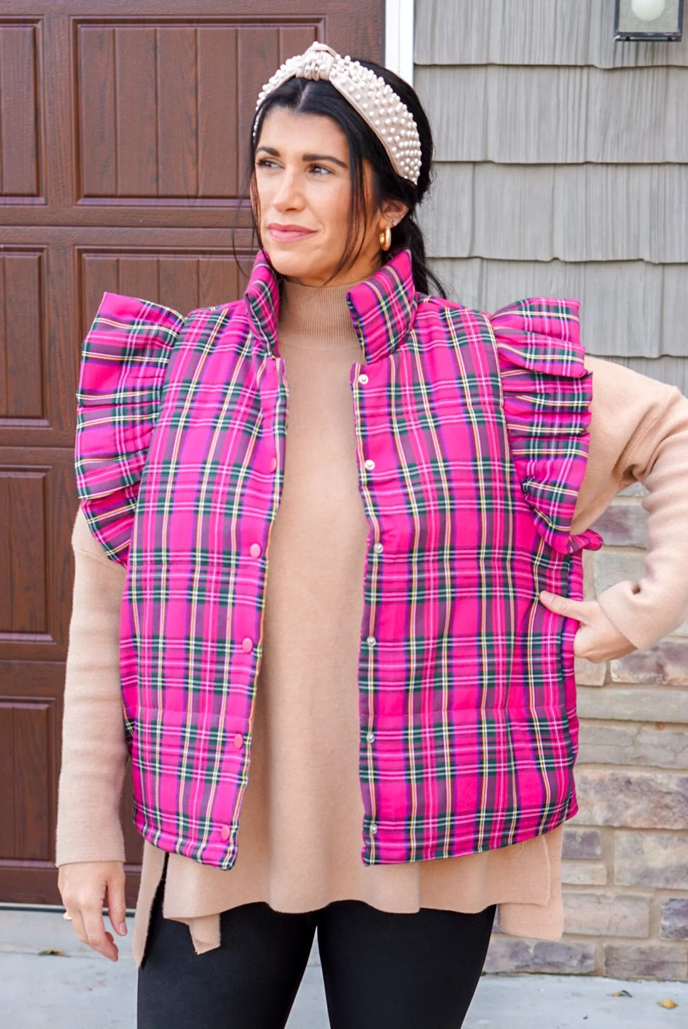 Pink Plaid Vest for Winter in Perfect Condition.