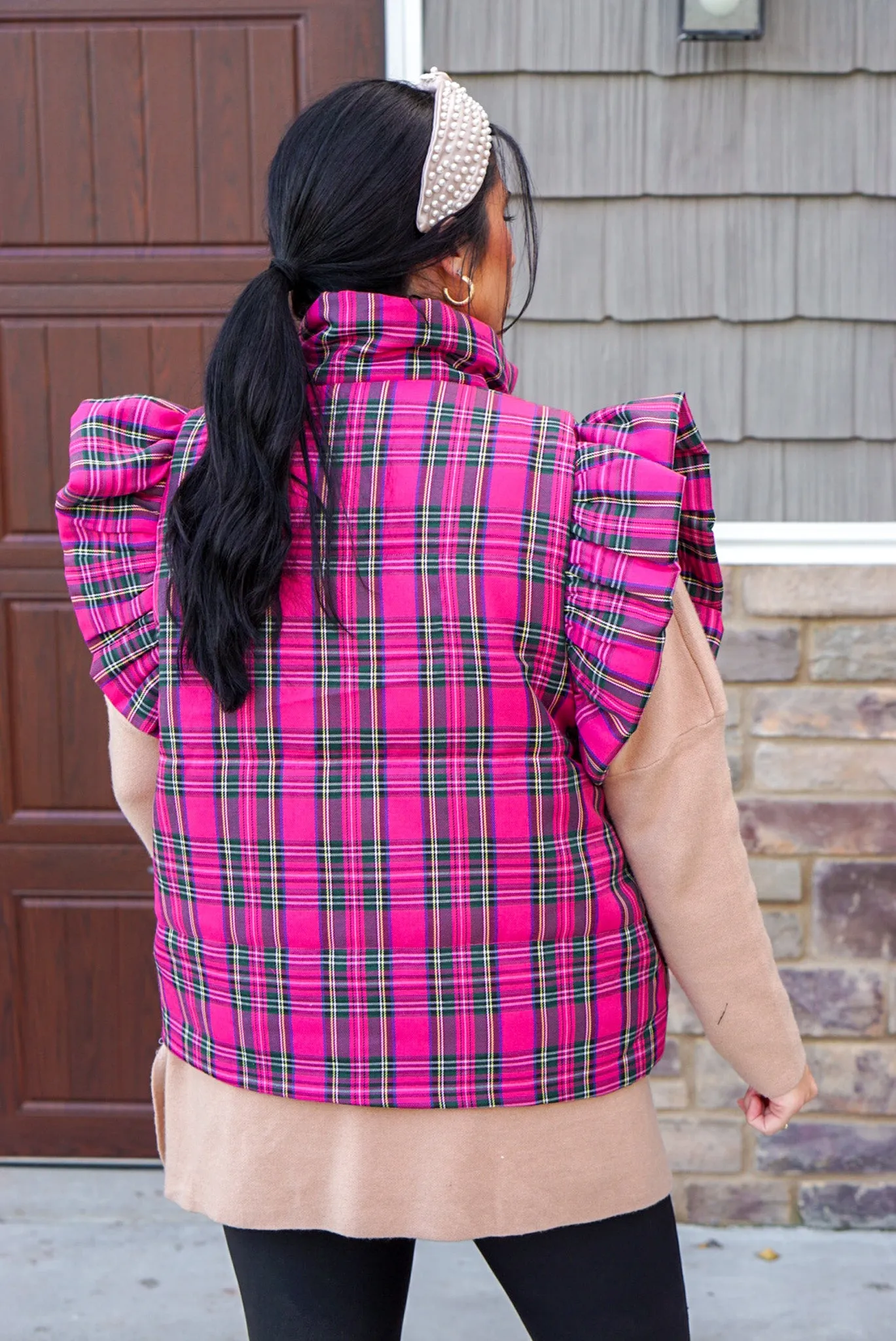 Pink Plaid Vest for Winter in Perfect Condition.