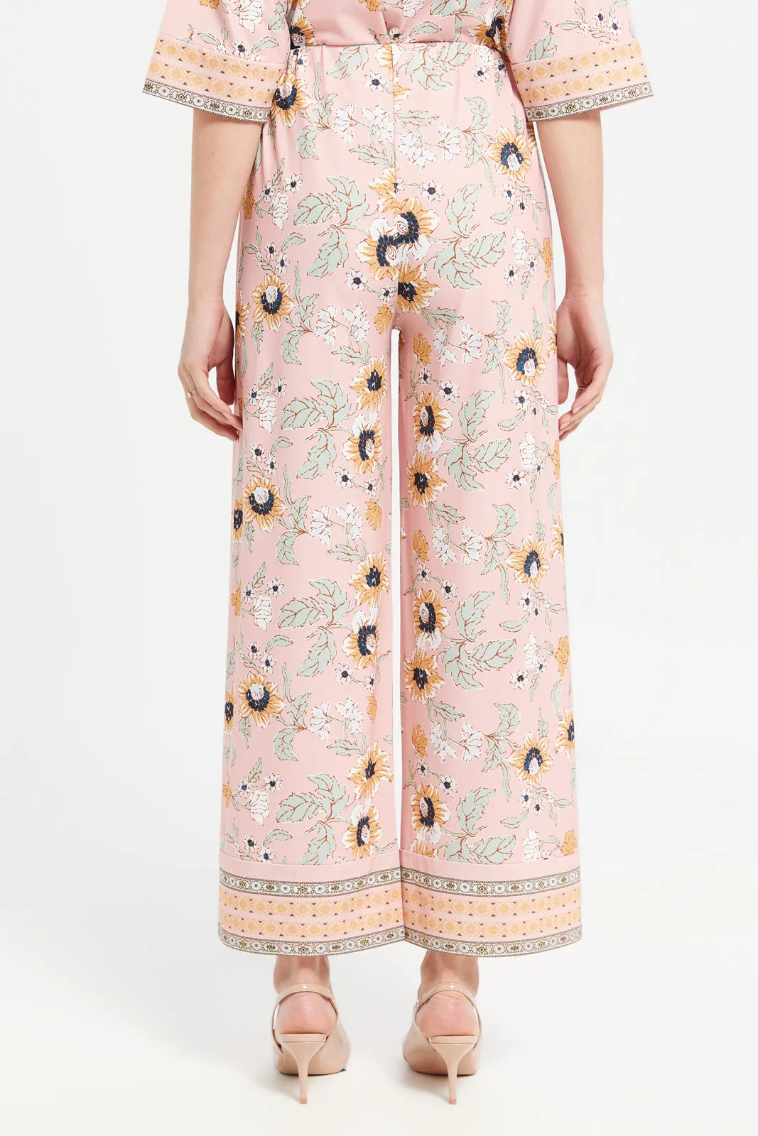 Women Pink Printed Wide Leg Trousers