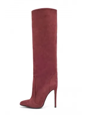 Women's wide calf boots suede stiletto heel knee high boots