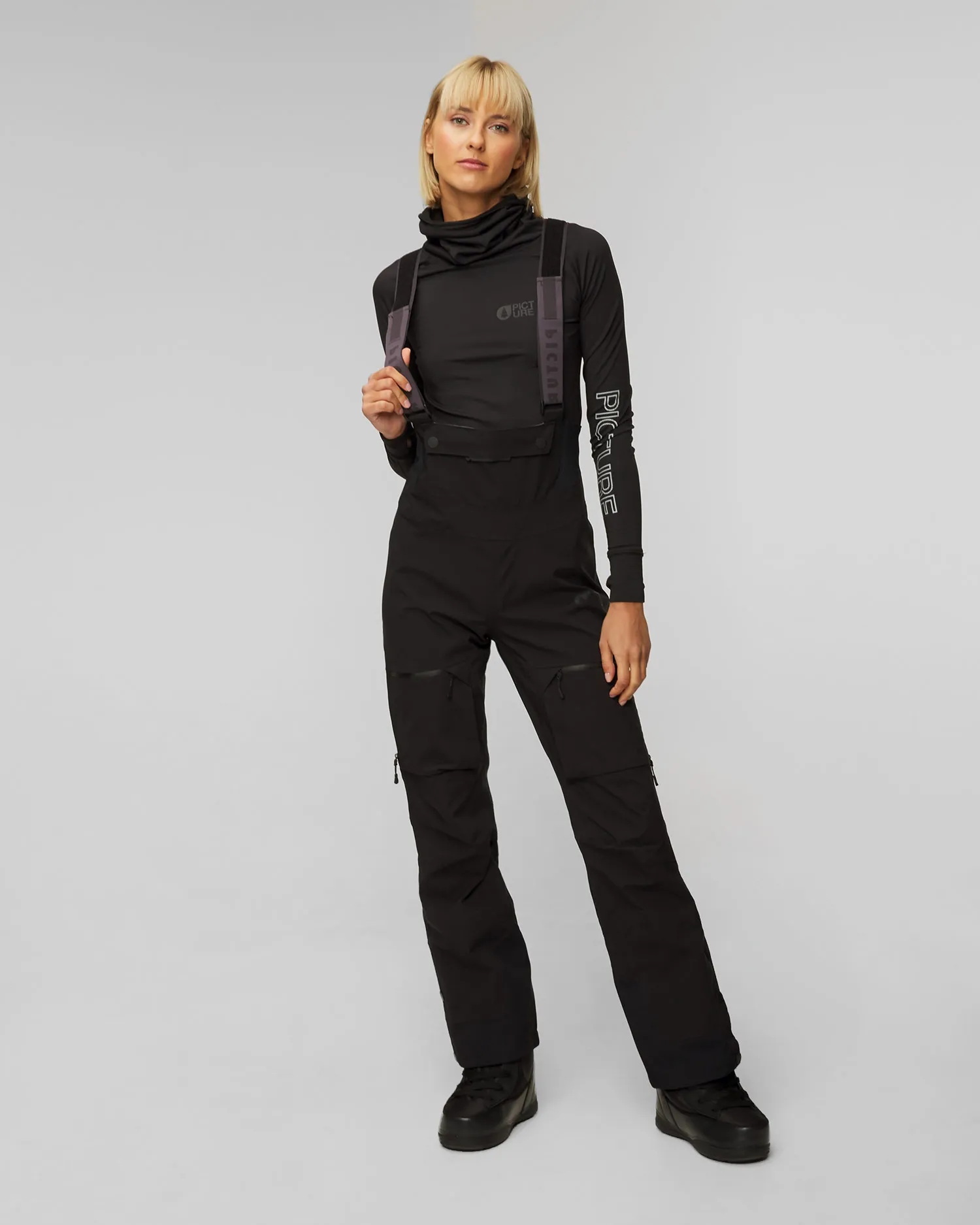 Women's black hardshell ski trousers Picture Organic Clothing Aeron 3L BIB 20/20 wpt098-a