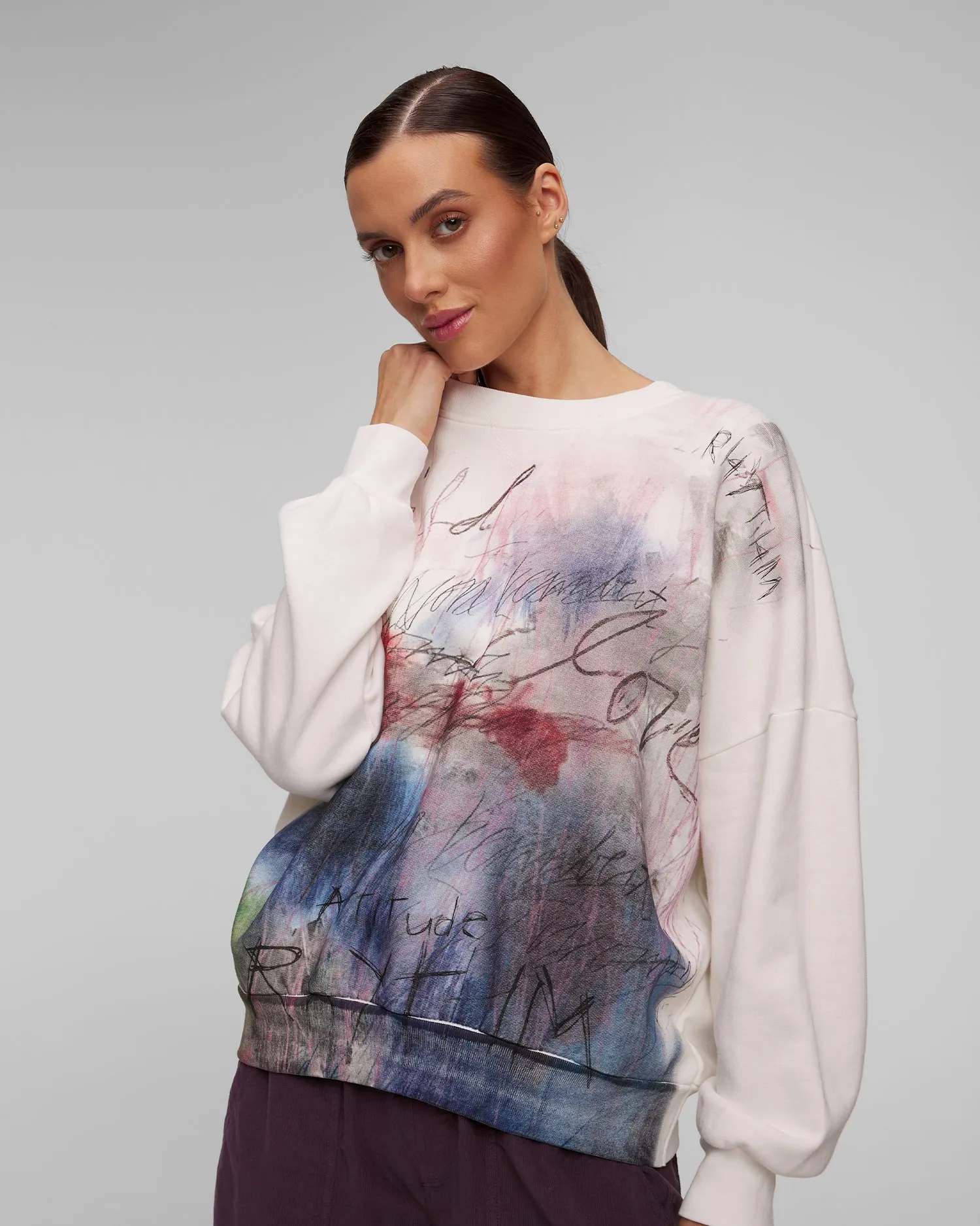 Women's white printed sweatshirt Deha D12424-18001