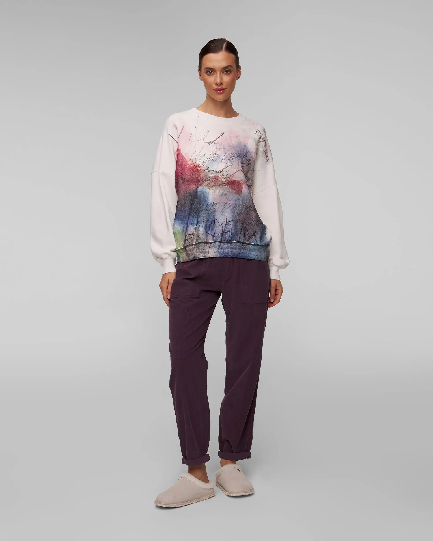 Women's white printed sweatshirt Deha D12424-18001