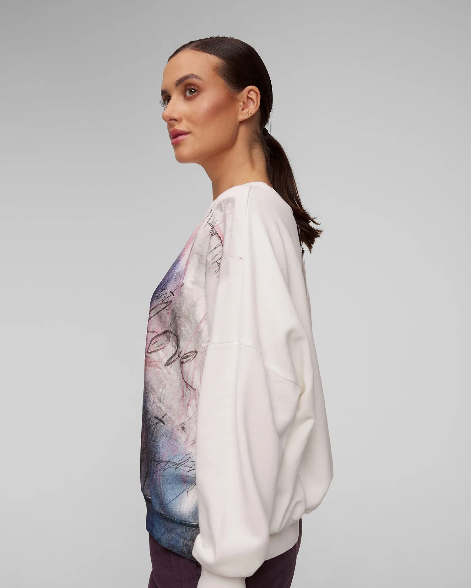 Women's white printed sweatshirt Deha D12424-18001