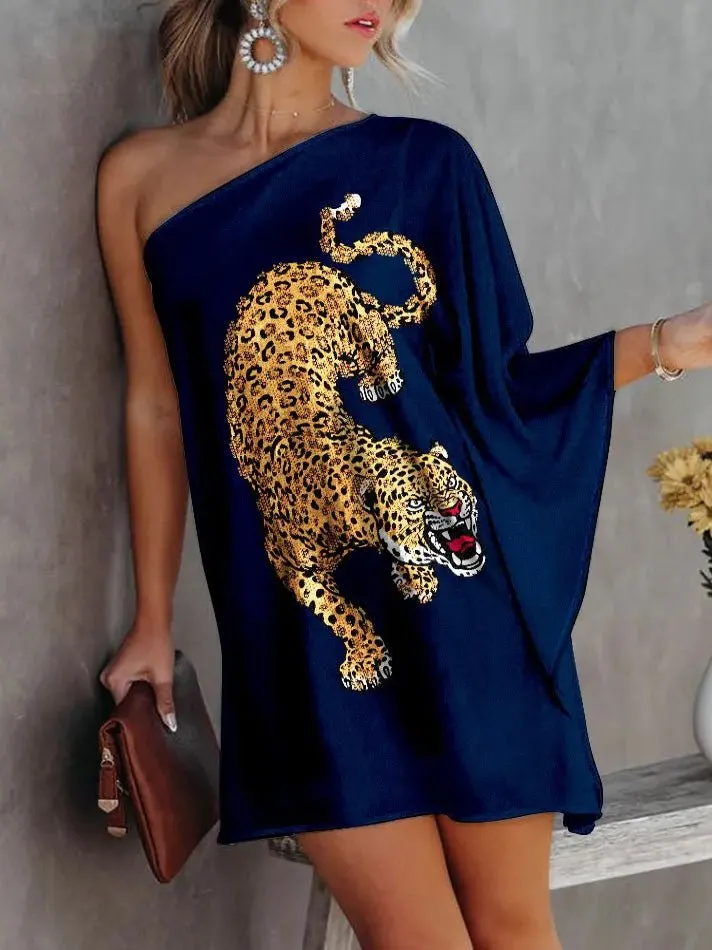 Women's Dresses Printed One-Shoulder Casual Dress