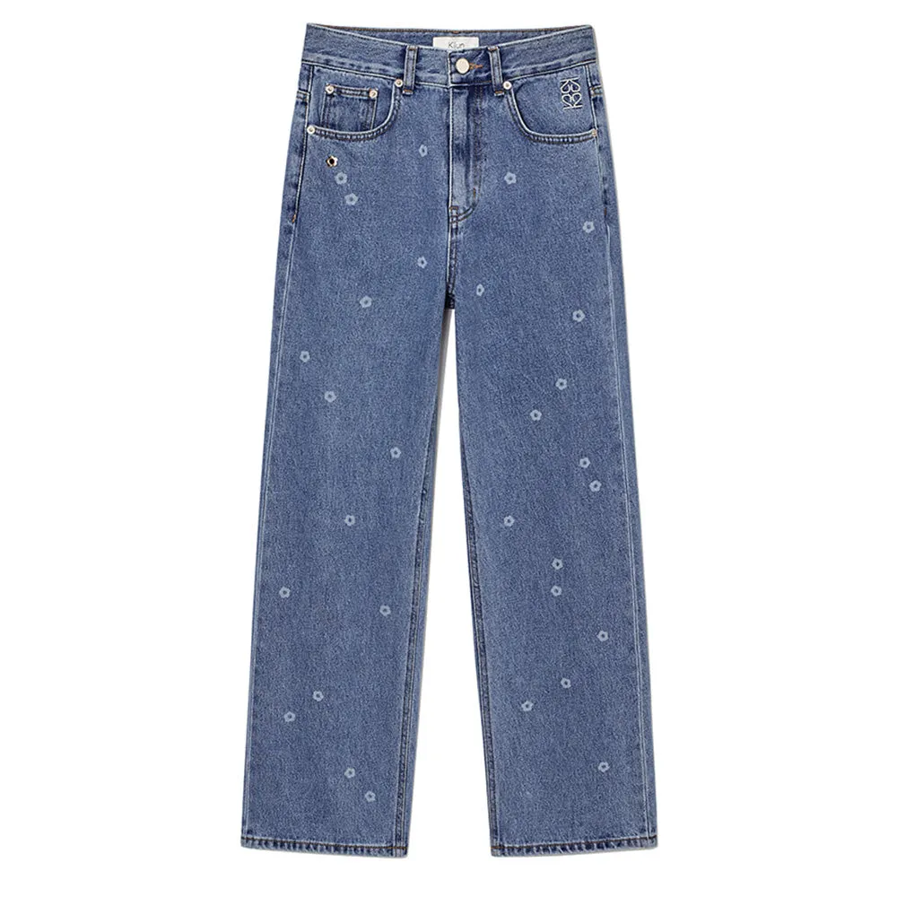 Women's High-Rise Blue Floral Jeans