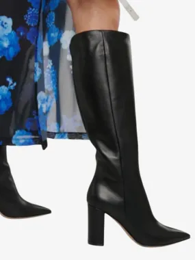 Women's knee high boots pointed chunky heel knee length boots