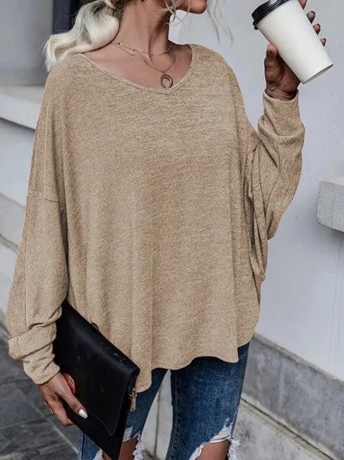 Women's T-Shirts Loose Solid Dropped Shoulder T-Shirt