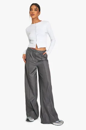 Woven Front Seam Detail Wide Leg Trousers