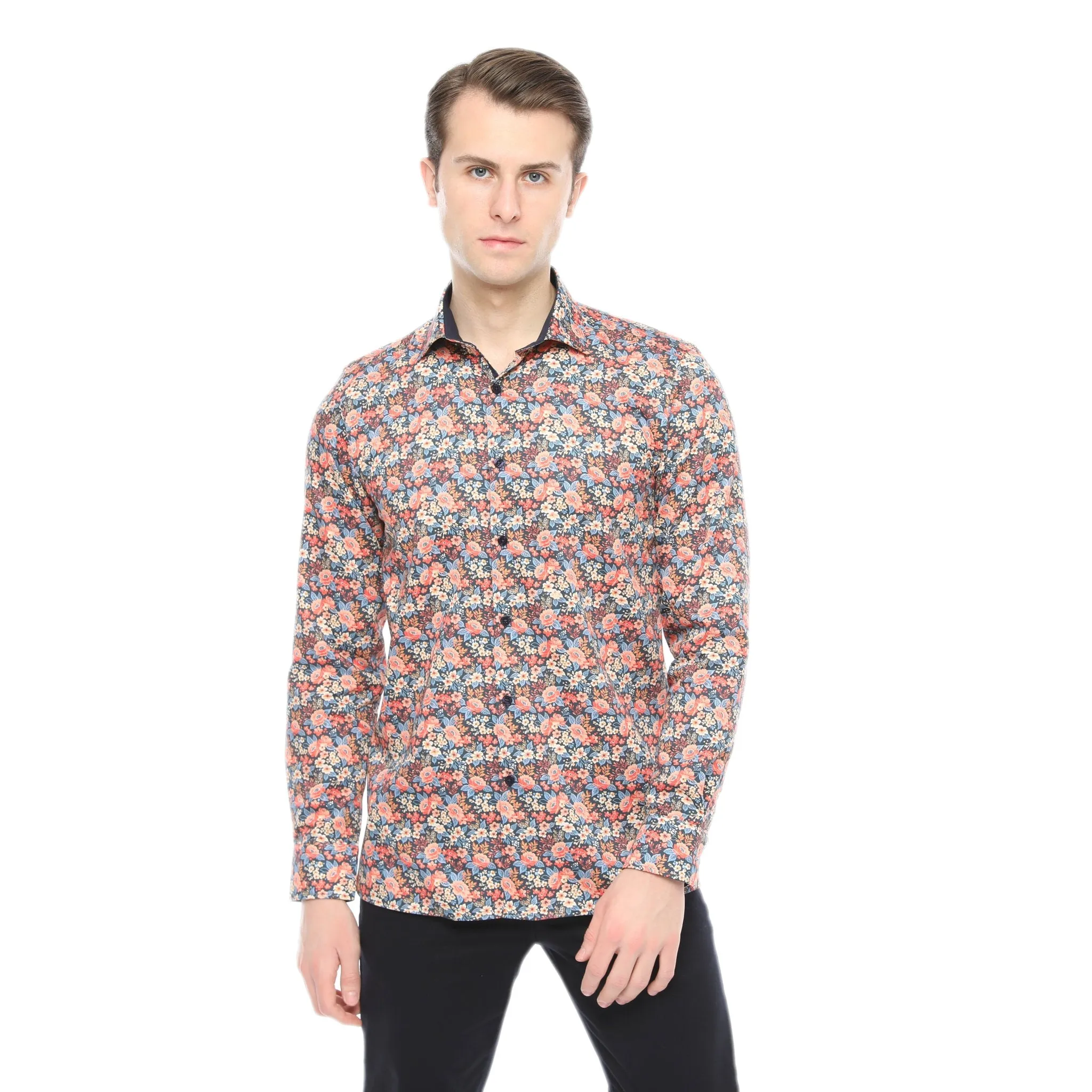 Xact Men's Ditsy Floral Print Long Sleeve Shirt - Regular Fit