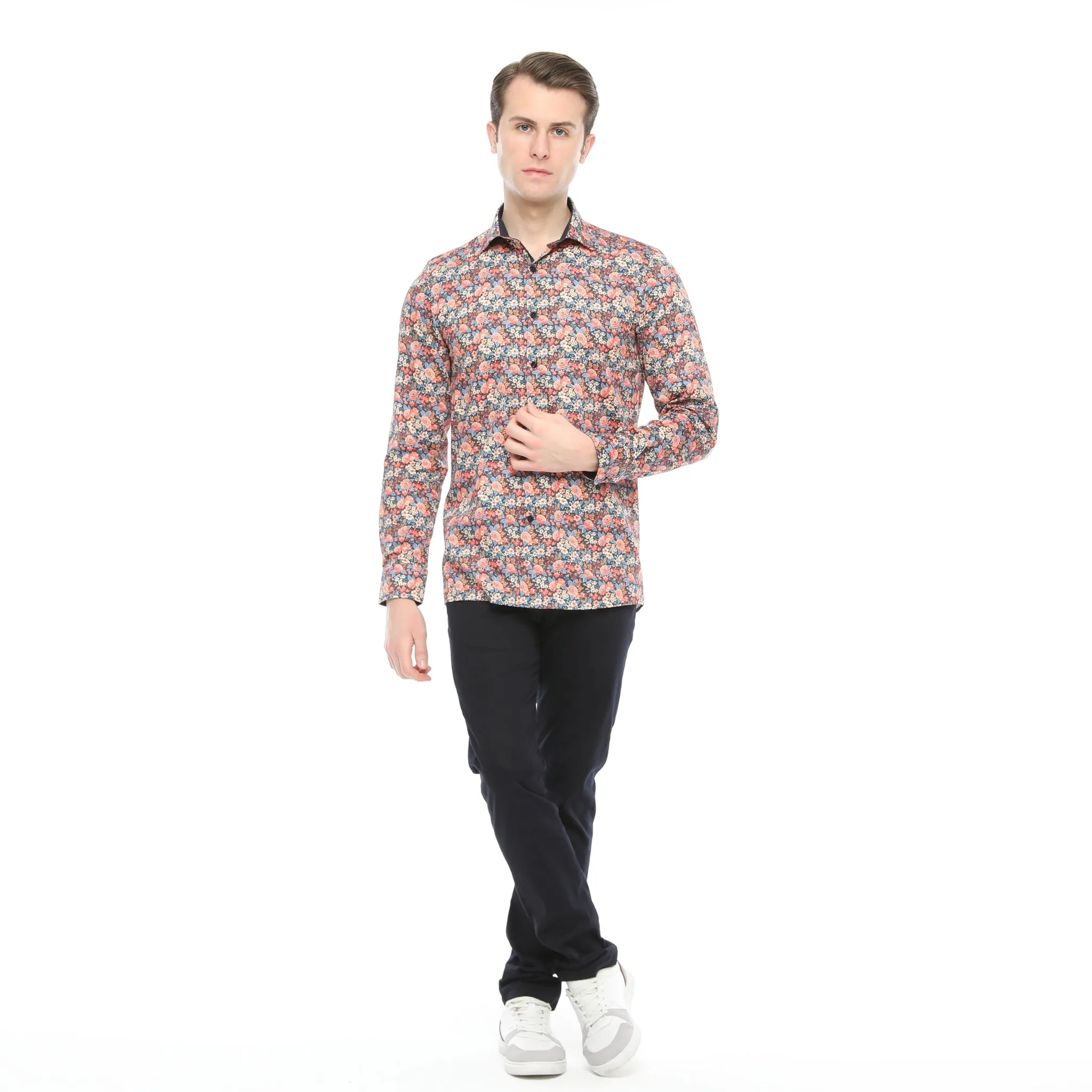 Xact Men's Ditsy Floral Print Long Sleeve Shirt - Regular Fit