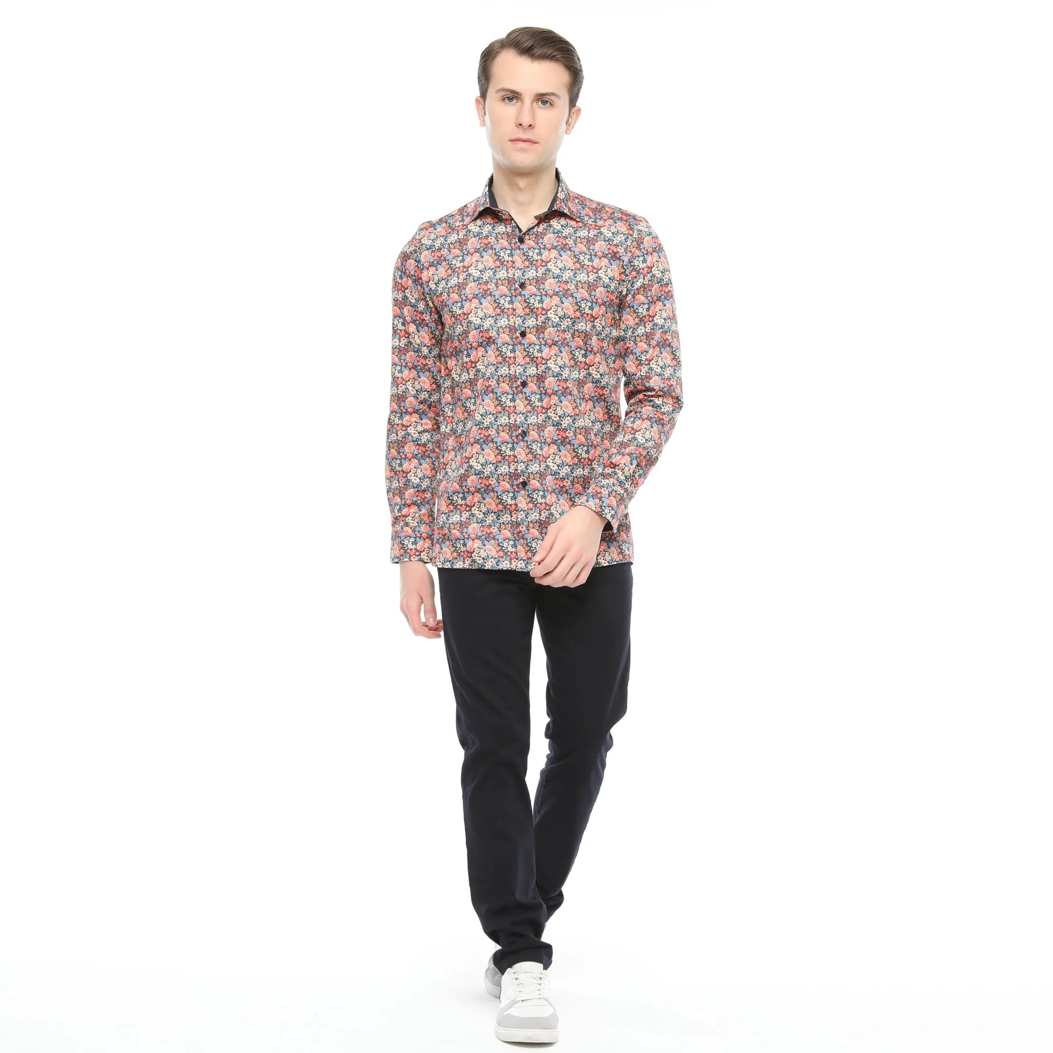 Xact Men's Ditsy Floral Print Long Sleeve Shirt - Regular Fit