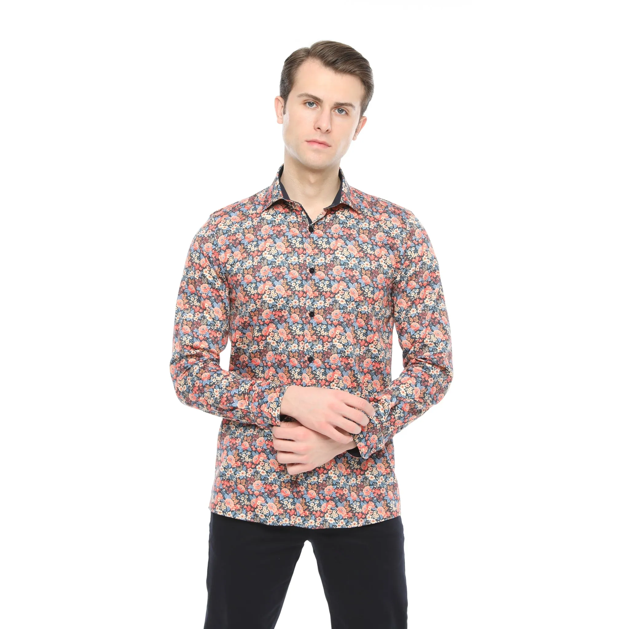 Xact Men's Ditsy Floral Print Long Sleeve Shirt - Regular Fit