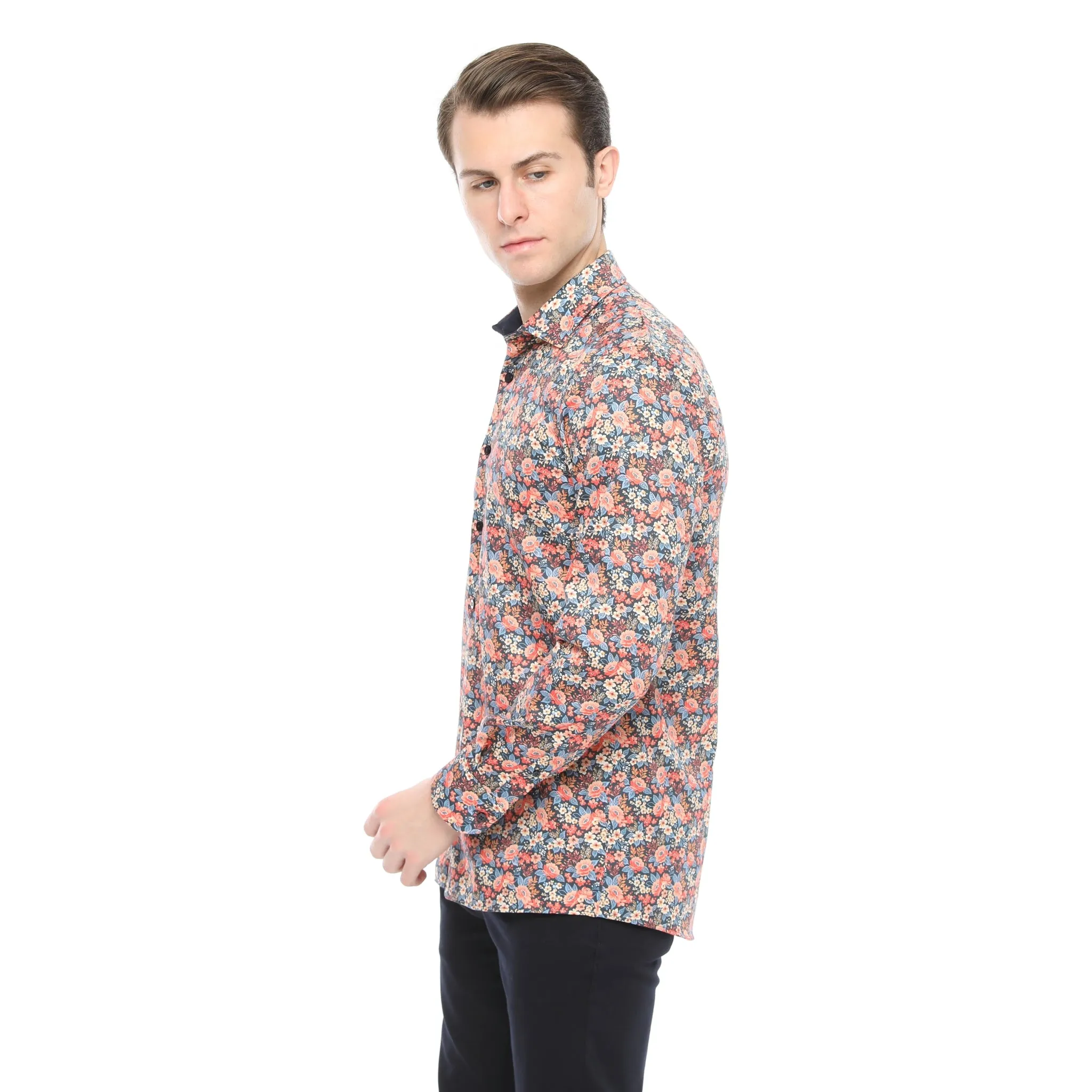 Xact Men's Ditsy Floral Print Long Sleeve Shirt - Regular Fit