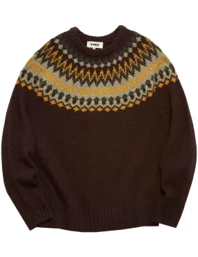 Ymc Wings Crew Neck Knit Brown Multi