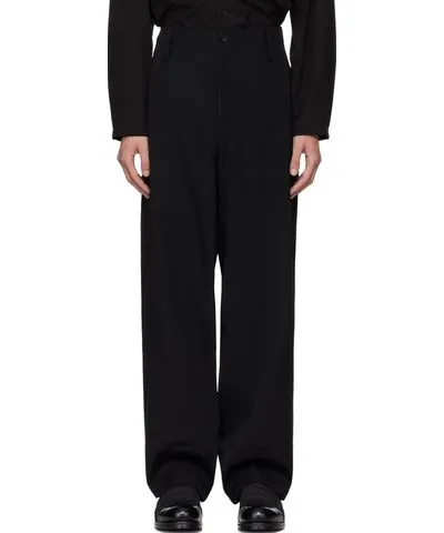 YOHJI YAMAMOTO Black Gabardine Hem Rolled Trousers