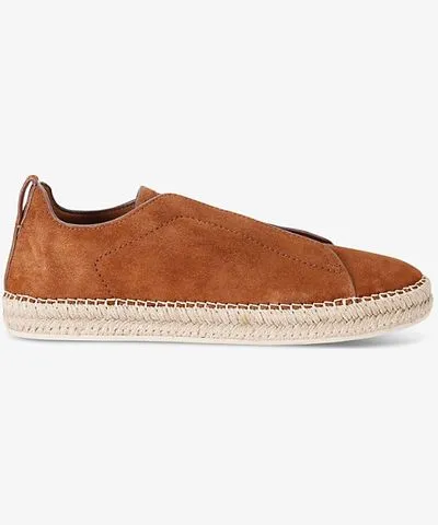 Zegna Mens Tan Triple Stitch contrast-sole suede espadrilles