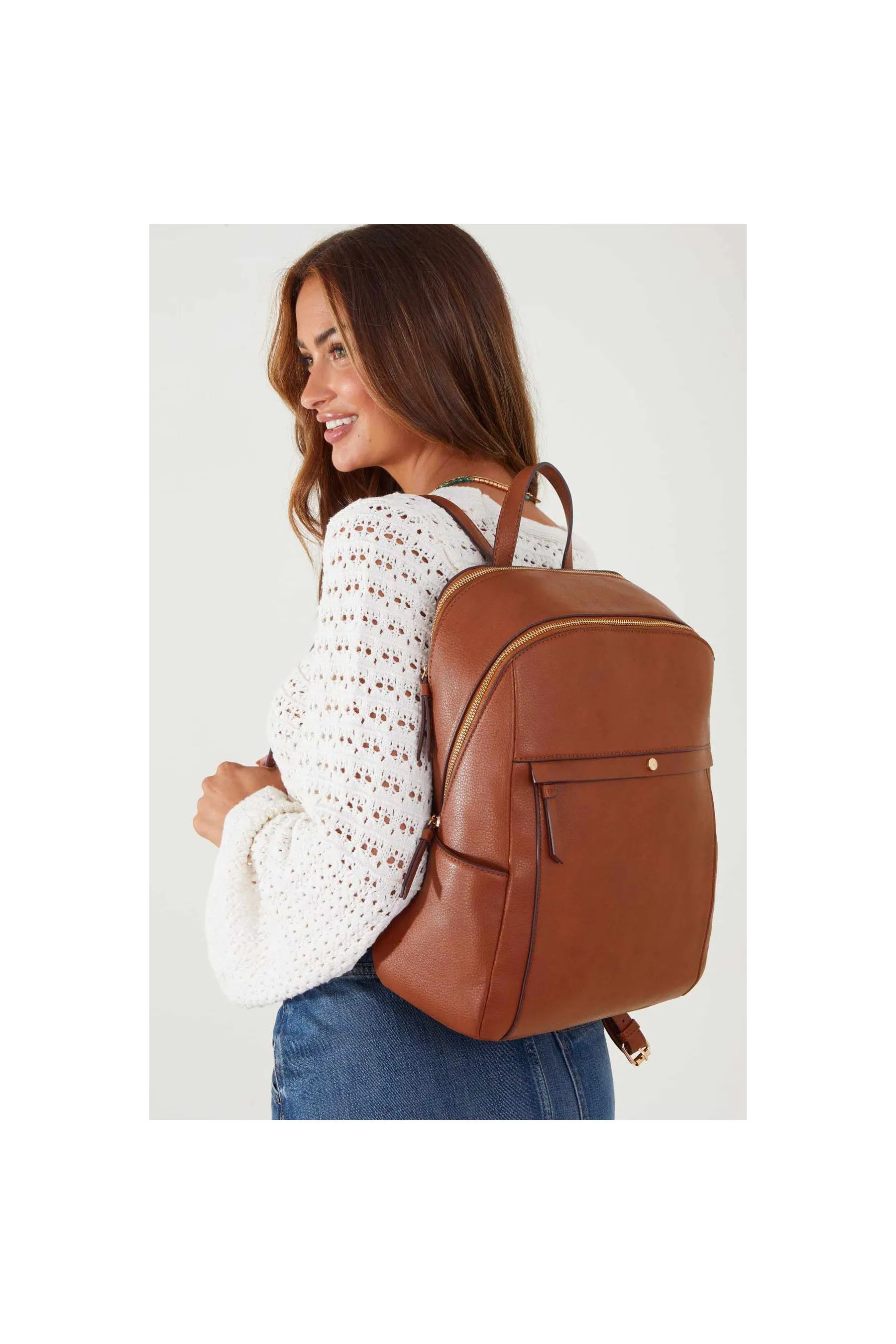 Zip Around Backpack Tan Women Backpacks